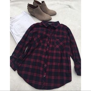 Maroon & Navy Plaid Shirt - size XL